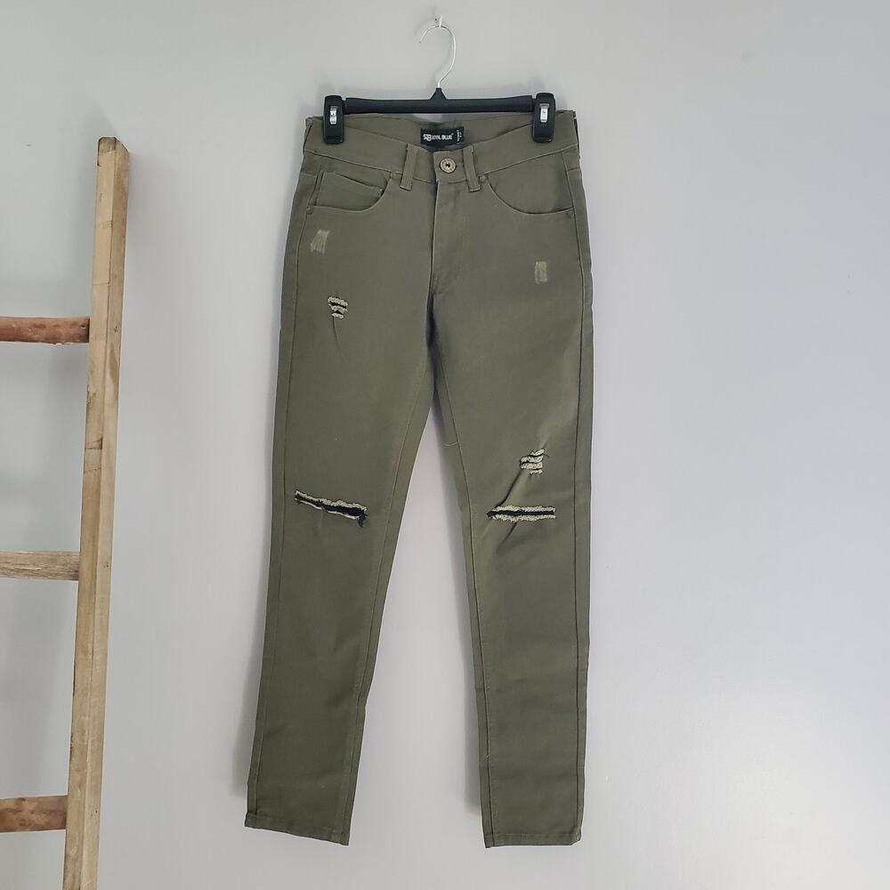 Royal Blue Men's Army Green Skinny Fit Distressed Jeans Size 28 x 30